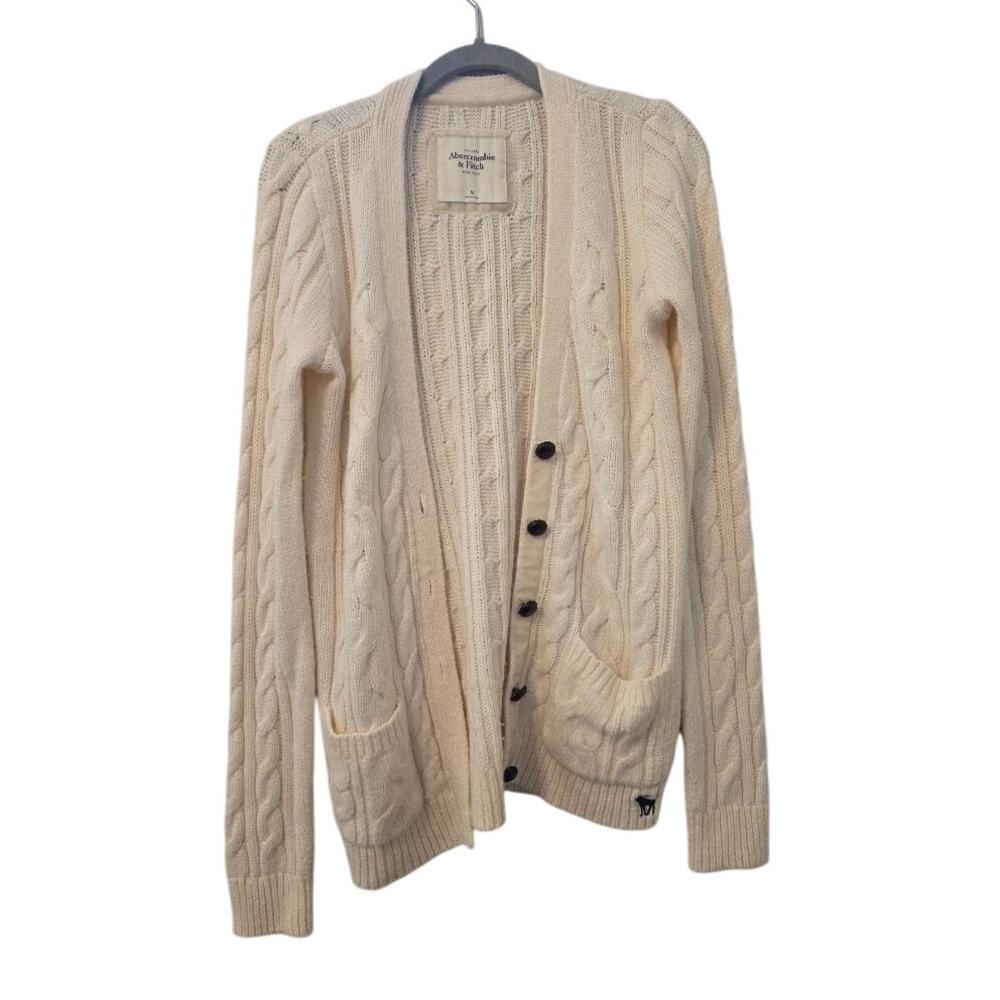 Abercrombie & Fitch Cable Knit Cardigan Womens M Cream Wool Blend